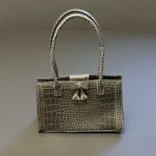 Liz Claiborne Croc Embossed Mini Tote Top Handle Bag Brown Tassel