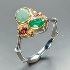 Vintage ring Emerald Ring 925 Sterling Silver Size 8 /R471379