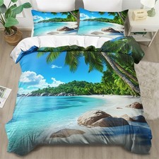 Sunny Coastal Trees Soft Duvet Quilt Cover Set Pillowcase Twin Full Queen King