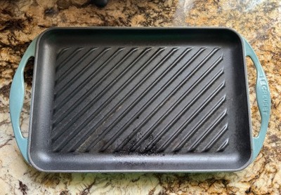 Le Creuset Rectangle Enameled Cast Iron Griddle Grill Pan Ocean Blue #33 *France
