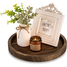 Kerzenständer Holz Rund Tablett Dekotablett Vintage Holztablett Dekoration