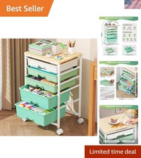 Lockable Green Rolling Cart with 5 Spacious Drawers - Ideal for Dorm  Classroom