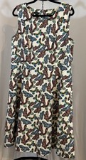 Talbots Women’s 16 Butterfly Print Linen Cotton Fit Flare Dress Sleeveless Lined