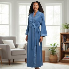 Vintage Vanity Fair  Shevelva Robe  Womens Large Blue Velvet Long Wrap NWT