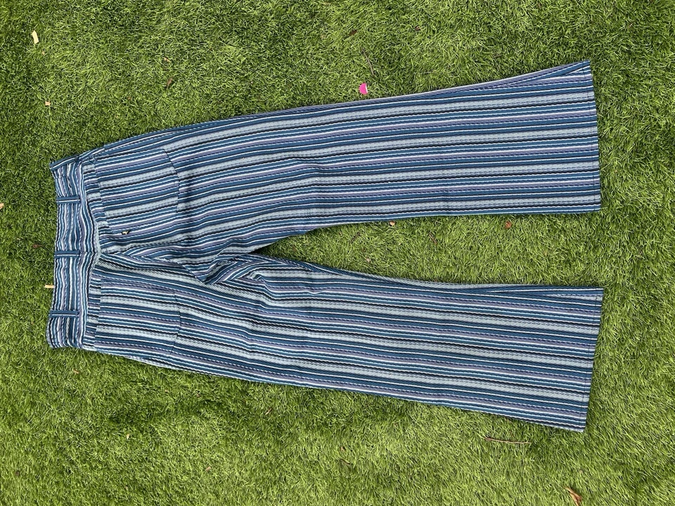 Levi's 80s Vintage Sta-Prest Blue Striped Slacks Hippie Eclectic Black Label - Image 3 of 4