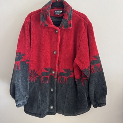 NORDIC LIGHTS Women s Jacket XL  Black Moose Metal Button Front USA VTG EUC
