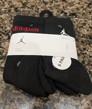 Nike Jordan Youth Cushioned Crew Socks 6 Pack Black YTH 10C-3Y New NWT