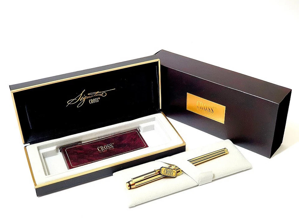 Cross Signature Roller Ball 22K 916 Gold Electroplated um 1990 Full Set NEU - Bild 2 von 4