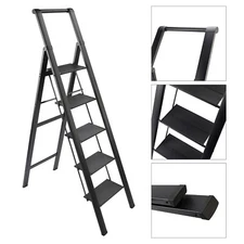 5 Step Ladder, Foldable Step Stool, Aluminum Step Ladder with Anti-Slip Pedal