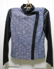 St. John Leather Embellished Urban Chic Woven Jacket Sz 4
