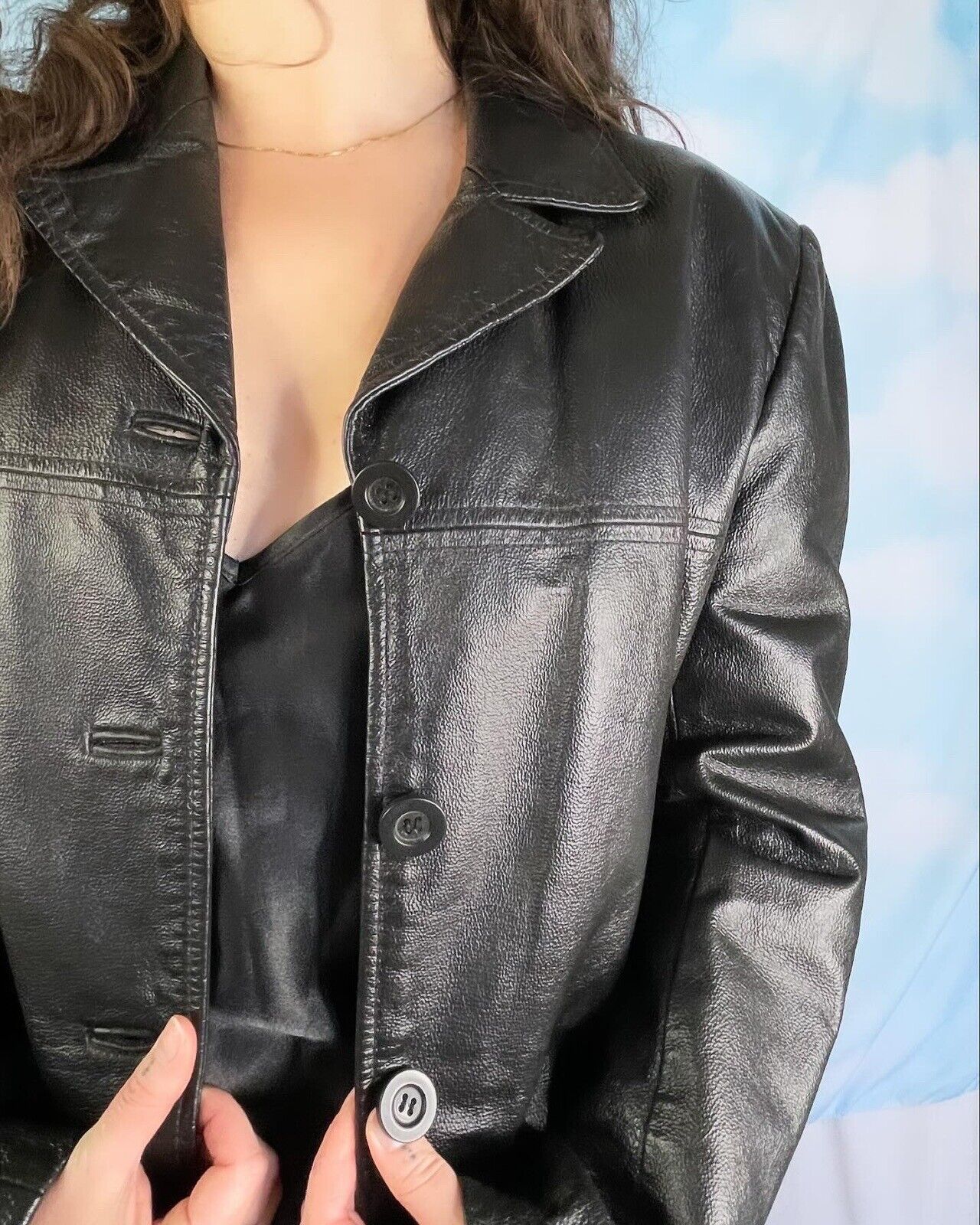 vintage black leather jacket womens l - image 3