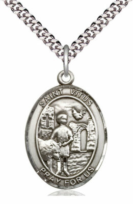 St. Vitus Medal 1'' Fine Pewter, 24'' Rhodium Plate Clasp Chain