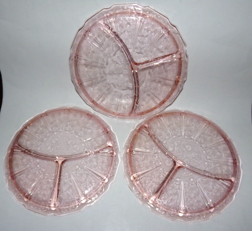 Jeannette Cherry Blossom Pink Grill/ Divided Plates 9 in. replacements, 3 avail - Picture 3 of 4