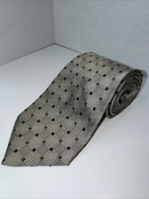 Roberto Villini Necktie Mens OS Silver Taupe Geometric Grid Silk Hand Made Tie