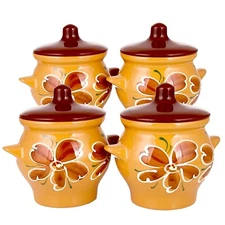 SET OF 4 Brown Baking Stewing Stoneware Ramekins Clay Cooking Pots 4x20oz