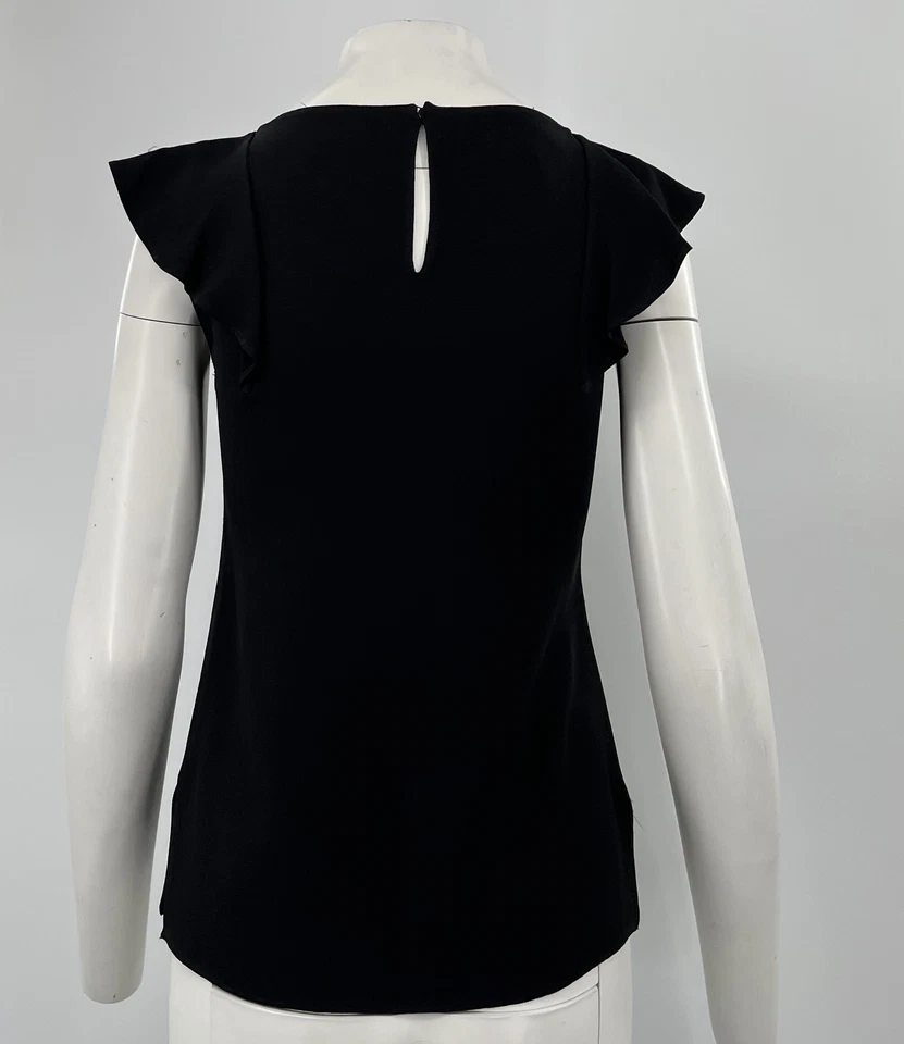 Prada Black Flared Cap Sleeve Ruffle Detail Ruched Top sz S - Image 3 of 4