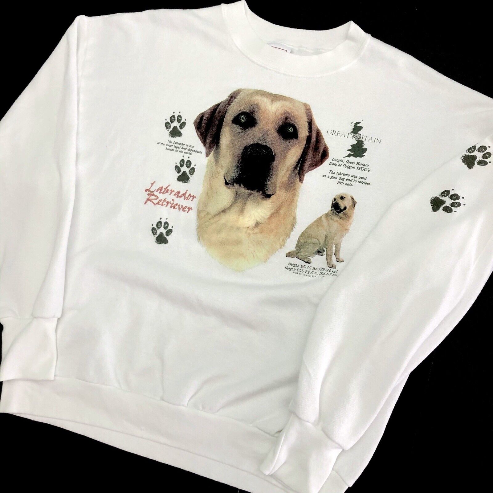 Vintage 90s Y2K Crewneck Sweatshirt XL Labrador Retriever Lab Dog Graphic  White