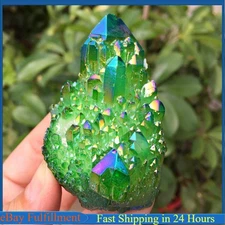 Natural Angel Aura Green Quartz Crystal Titanium Cluster Rough Specimen Healing