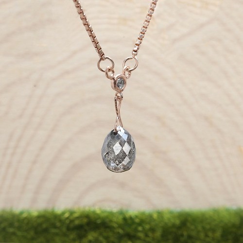 2.48 Ct Drop Salt and Pepper Diamond Pendant 14K Rose Gold Engagement Pendant - Picture 6 of 10