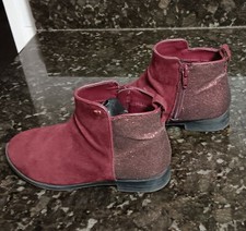 Wonder Nation Girls Burgundy Velvet Faux Suede Side Zip Ankle Boots US 13 EU 31