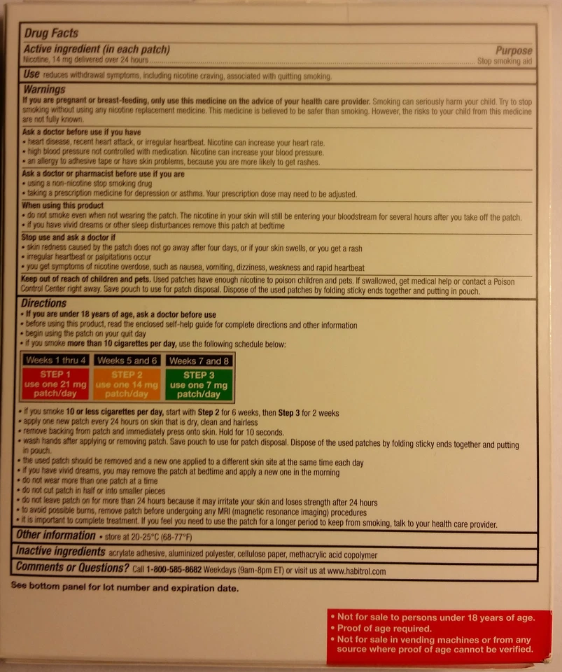 Parche Sistema Transdérmico de Nicotina Habitrol 14mg Paso 2, 14 PARCHES (kit de 2 semanas) Foto 3 de 4