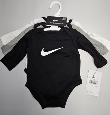 Set of Three One Piece Long Sleeve Nike Bodysuits Size 3 Months - NWT NEW