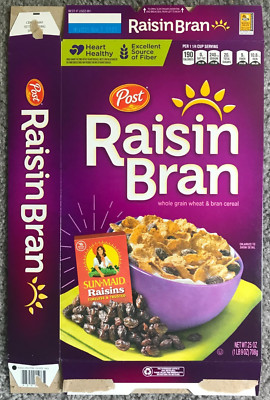EMPTY Post Raisin Bran Cereal Box Sunmaid Raisin The Bar! FLATTENED 2024