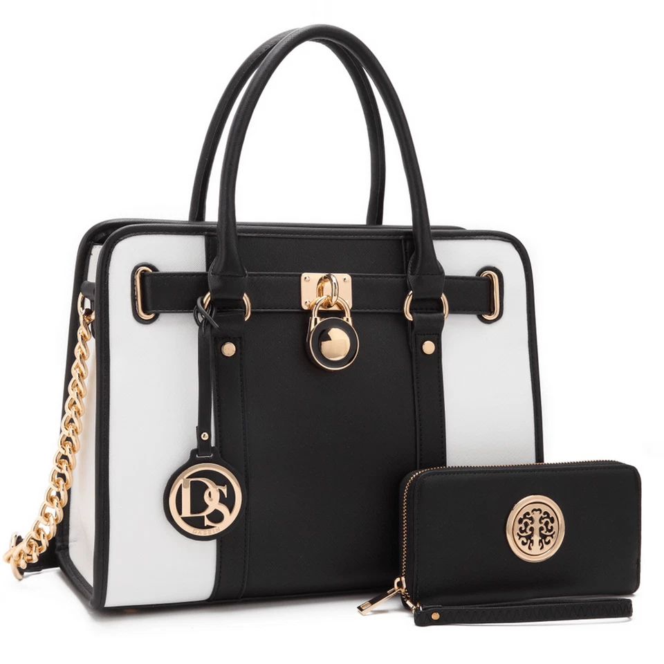 Bolsa satchel Dasein feminina moda grande couro sintético com carteira combinando - Imagem 4 de 4