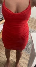 red slinky cross back mini dress
