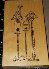 3 tall bird houses, primitive, folk art, Judith, B86,wooden