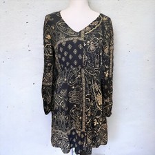 Women's Black & Gold Long Sleeve Dress , Size 10 , Fun , Casual , Date Night