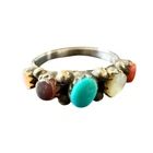 Vintage Zuni Sterling Silver Multi-Stone Boho Ring Turquoise Gem Accents 6.25