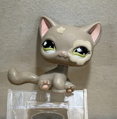 Littlest Pet Shop LPS #467 Shorthair Kitty Cat Flocked Flower Eyes