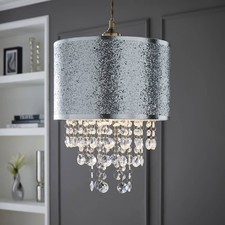 Easy Fit Ceiling Light Shade Glitter Drum Lampshade Jewel Droplets 28cm Pendant