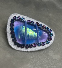 Dichroic Glass Hair Barrette Purple Blue Beaded Handmade Art Glass