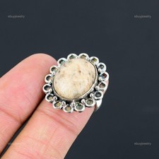 925 Sterling Silver Peanut Wood Jasper Gemstone Statement Ring Jewelry Size 7