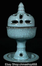 6.6" Marked Old Chinese Ru Kiln Porcelain Hollow Out Flower incense burner