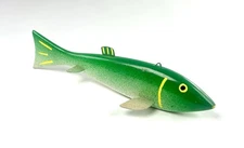 Hand Carved & Painted Wood Fish Decoy Weighted Lure 7” L  with Artist Initials