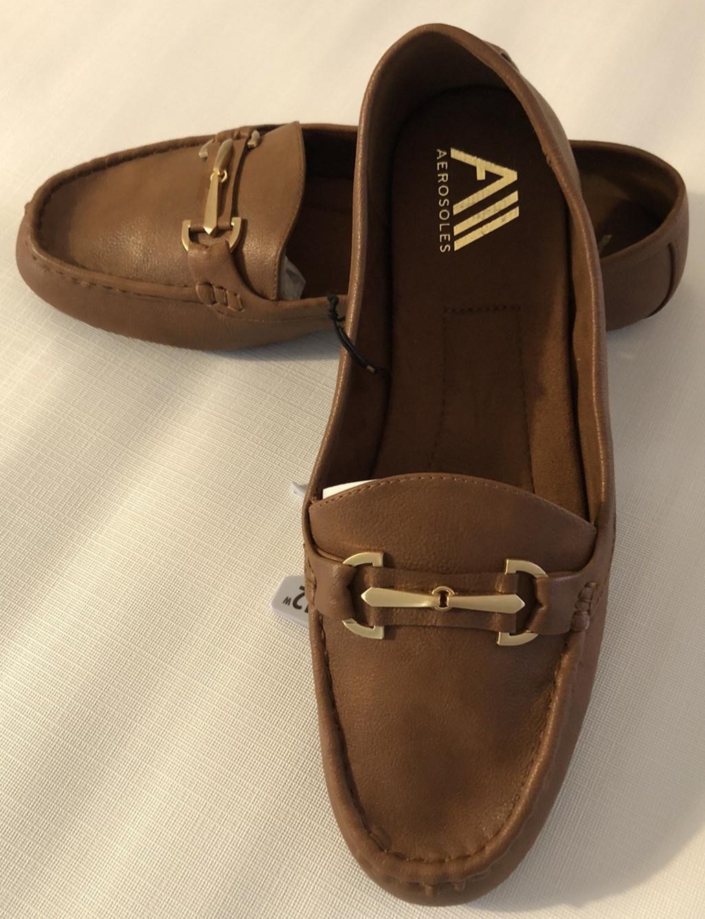 Aerosoles Womens Loafers Size 12 Wide 12W Cognac Vegan Leather Cushioned Shoes
