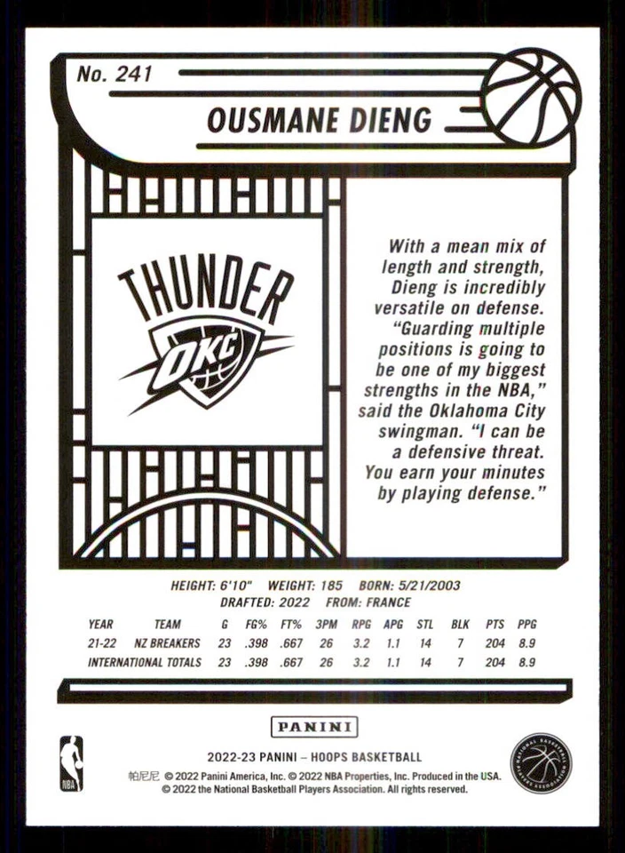 2022-23 Hoops #241 Ousmane Dieng RC - Image 2 of 2