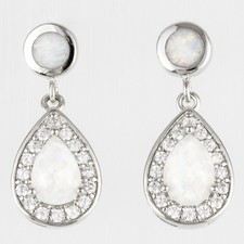 5x7 Pear White Fire Opal Cabochon Silver Jewelry Drop Pierced Earrings