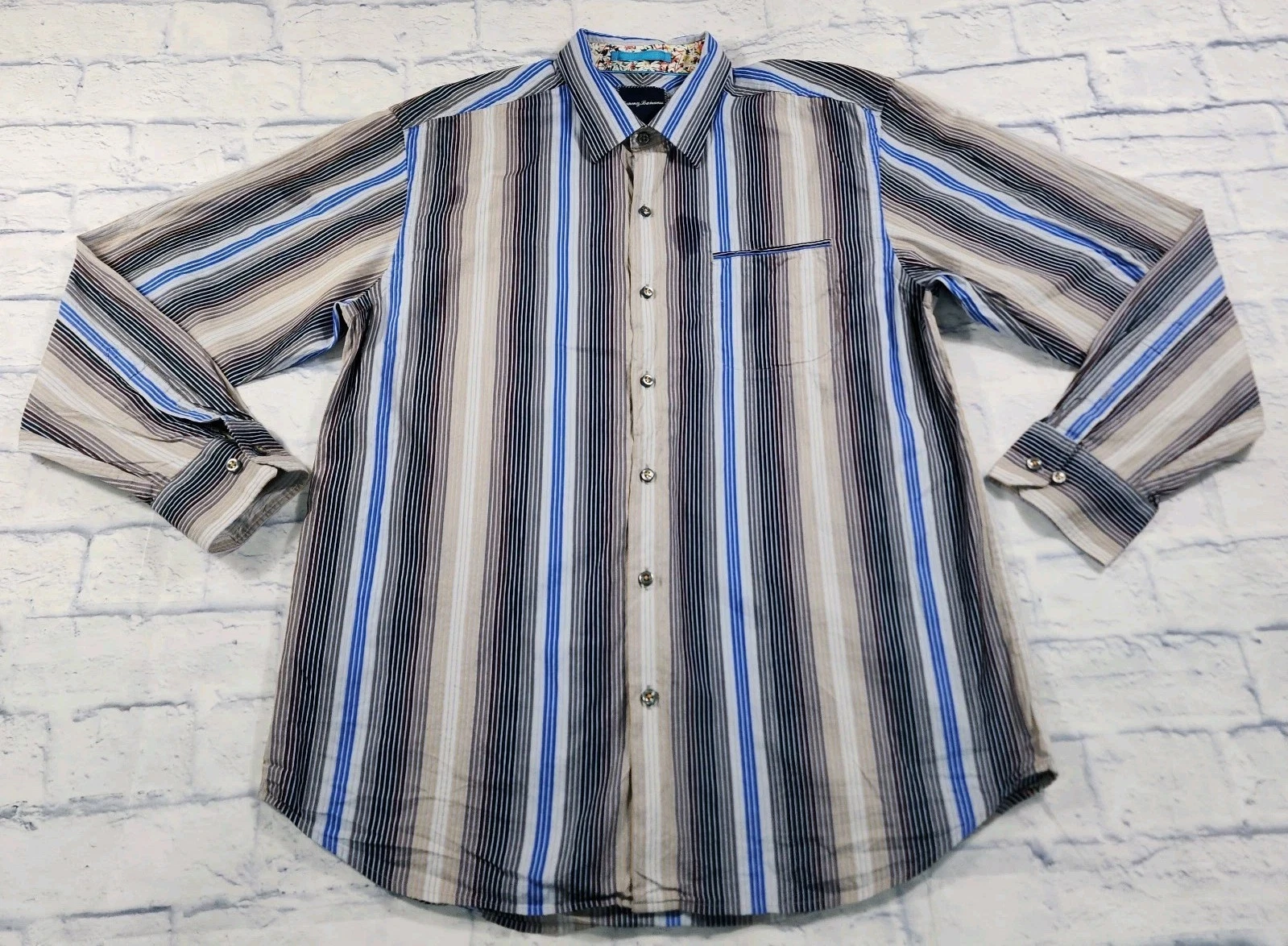 Tommy Bahama MENS SIZE L Silk Blend Striped Button Up Shirt