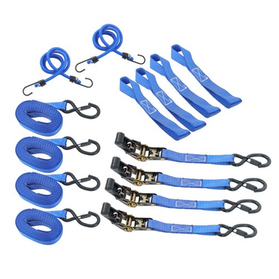 #ad #ad 4 Pack 1in x 15ft Ratchet Tie Down Straps Blue 2200lbs Break Strength w S Hooks $30.52