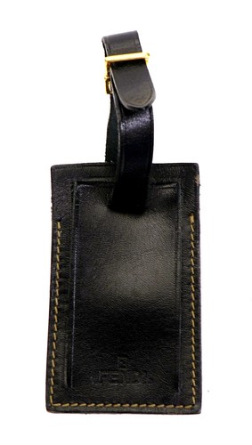 Authentic FENDI Black Gold Leather Luggage Travel Tag Italy Unisex