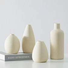 CEMABT Beige Ceramic Vase Set - 4 Small Vases for Flowers, Unique Flower Vase...