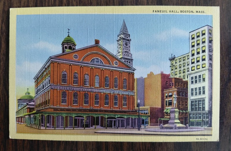 Faneuil Hall Boston Massachusetts  Vintage Linen Postcard Genuine Curteich 
