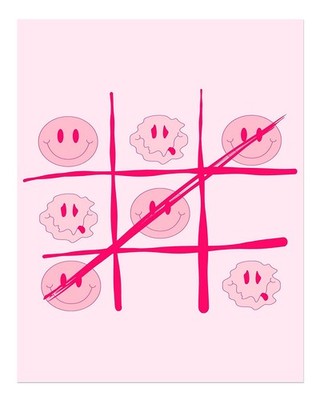 Verspielte Tic Tac Toe Wandkunst Rosa Smiley-Gesichter Modern Minimali