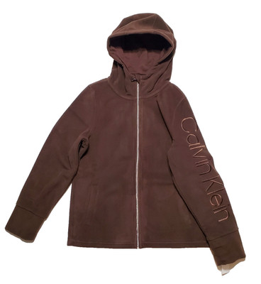 NWT Calvin Klein Performance Womens Full Zip Fleece  Hooded Jacket Brown Size M