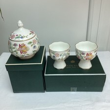 2 x Minton HADDON HALL Bone China Candle Holders + 1 Sugar Bowl Boxed