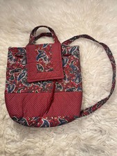 Quilted Fabric Style Backpack Red and Blue Paisley Print